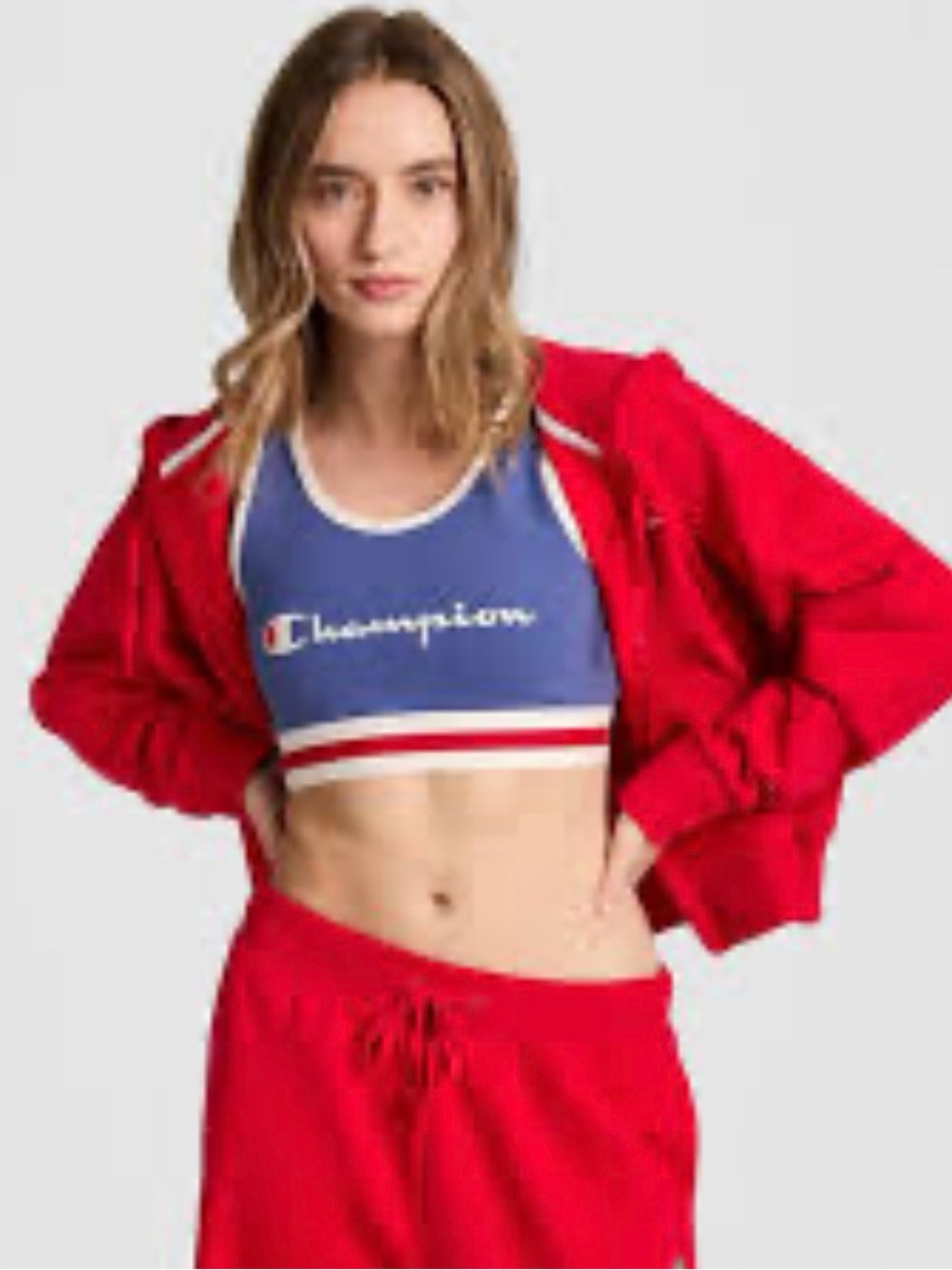 Champion Blue Logo Sports Bra with Red Stripe Underband